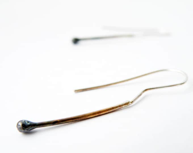 Women's Earrings Gift Ideas, Ombre Silver Dangle Matchsticks, Playful Burnt Matches Earrings