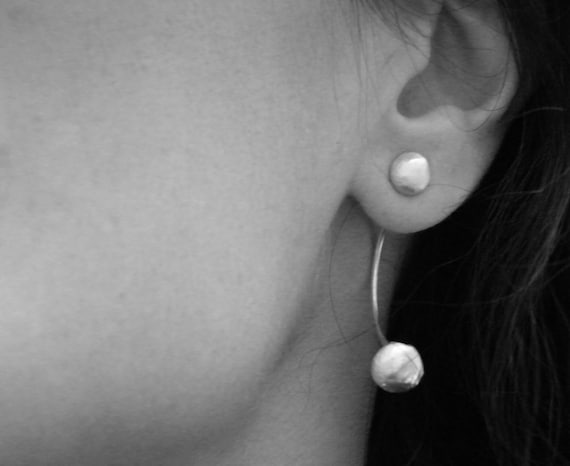 Bubbles Ear Jackets Sterling Silver Balls Minimalist Stylish Modern Earrings by SteamyLab