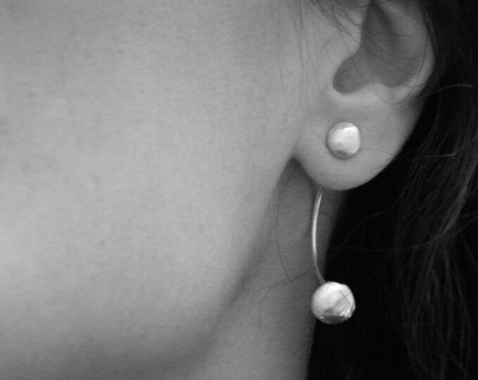 Bubbles Ear Jackets Sterling Silver Balls Minimalist Stylish Modern Earrings by SteamyLab