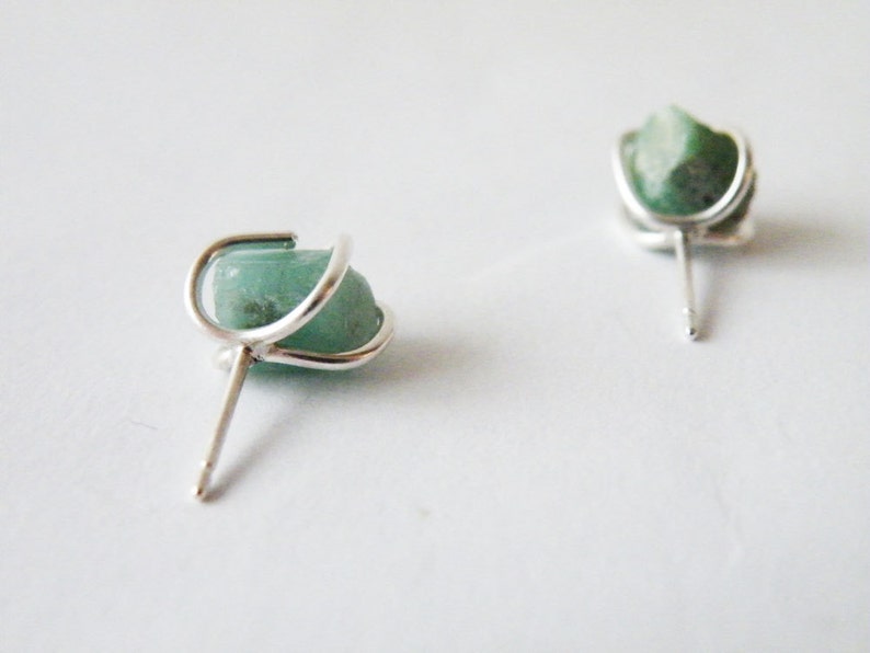 Raw Emerald Stud Earrings, May Birthstone Earrings, Zodiac Jewelry Gift Ideas for women image 4