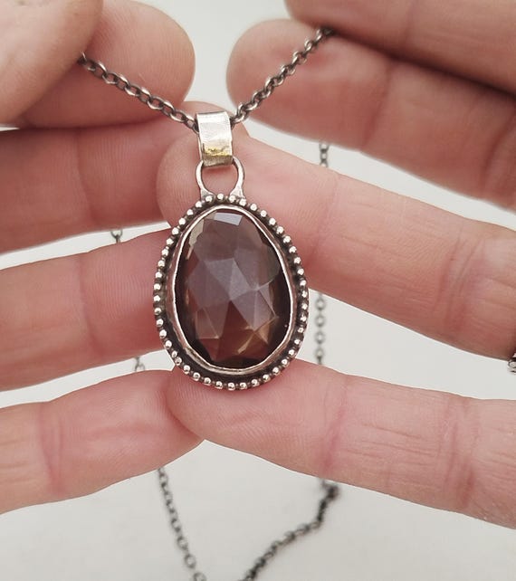 925 Sterling Silver Necklace with Rose Cut Smoky Quartz