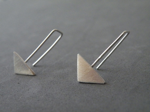 Geometric Sterling Silver Triangle Earrings,  Minimalist Modern Women's Earrings