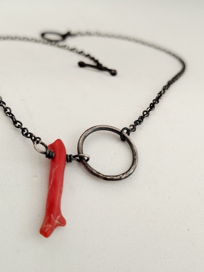 Branches Tree Raw Coral Necklace, Genuine raw coral choker, Oxidized sterling silver collar, Jewelry gift ideas image 2