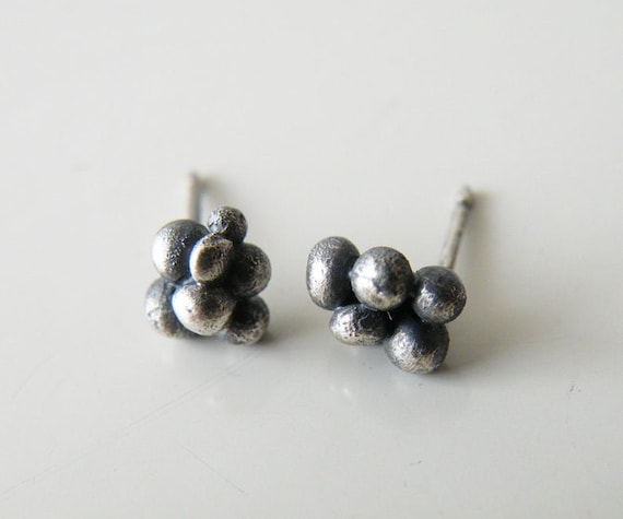 Organic Dot Studs Spheres, Dainty Small Studs Unisex, Silver Finish or Oxidized Finish, Men Women Gift Ideas