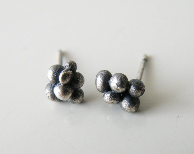 Organic Dot Studs Spheres, Dainty Small Studs Unisex, Silver Finish or Oxidized Finish, Men Women Gift Ideas