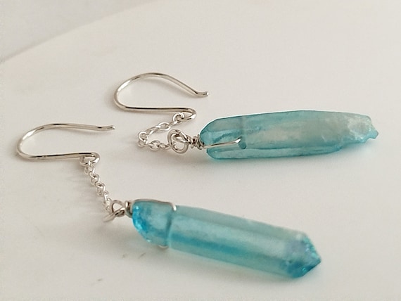 Boho Sterling Silver Quartz Earrings: Light Blue Dangle Earrings