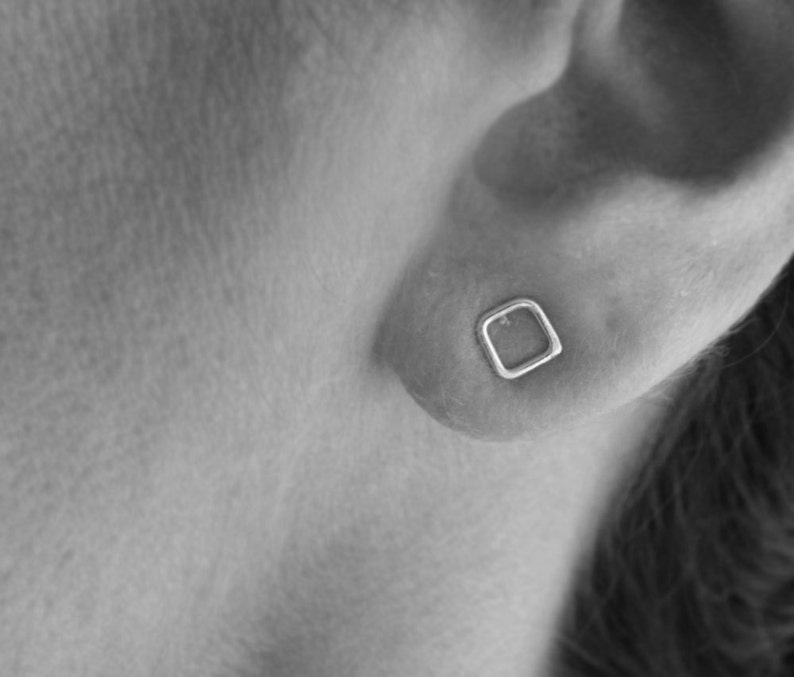 Geometric Square Stud Earrings Sterling Tiny Squares Etsy