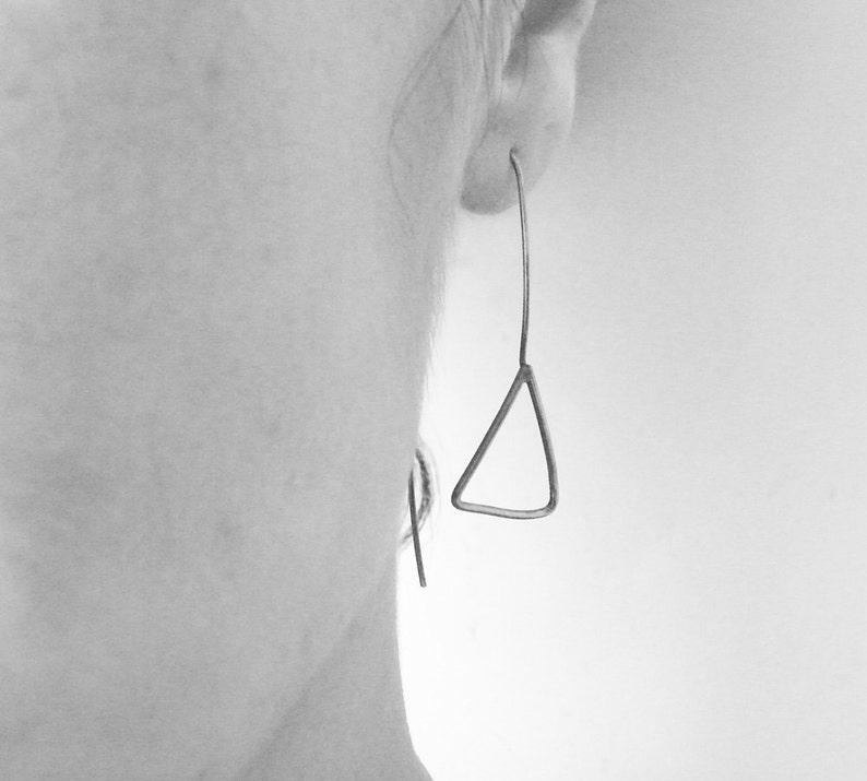 Sterling Silver Triangle Earrings, Oxidized Silver Minimalist Geometric Women's Jewelry image 4