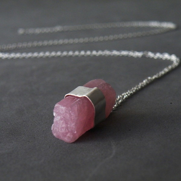 Raw Tourmaline Pendant Necklace Pink Tourmaline Gemstone Jewelry Birthstone Necklace