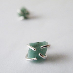 Raw Emerald Stud Earrings, May Birthstone Earrings, Zodiac Jewelry Gift Ideas for women image 1