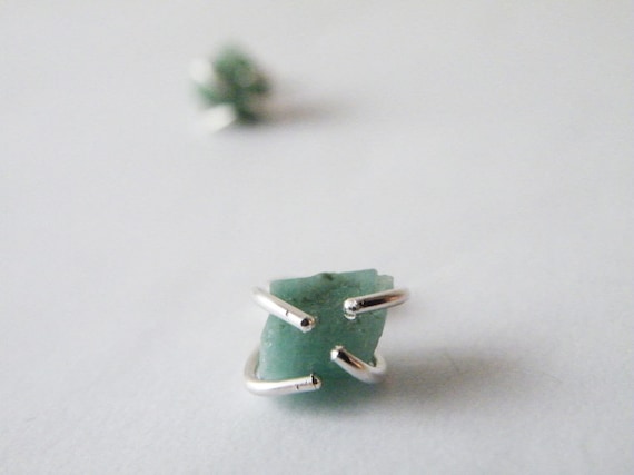 Raw Emerald Stud Earrings, May Birthstone Earrings, Zodiac Jewelry Gift Ideas for women