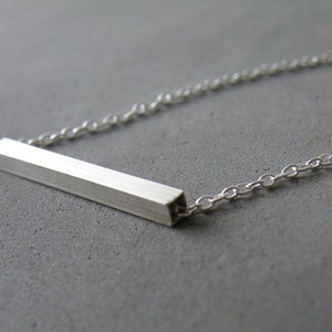 Minimal Sterling Silver Bar Necklace Horizontal Square Rod Modern Geometric Necklace Femminine Jewelry by SteamyLab