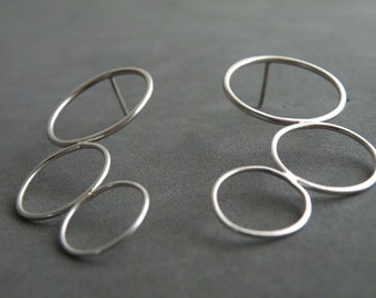 Boucles d'oreilles bulles, clous géométriques, clous en argent sterling, bijoux modernes par SteamyLab