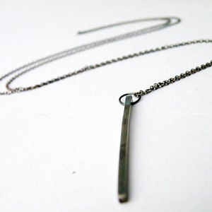 Long Geometric Bar Necklace Sterling Silver Minimalist Pendant Silver Finish or Oxidized Finish by SteamyLab
