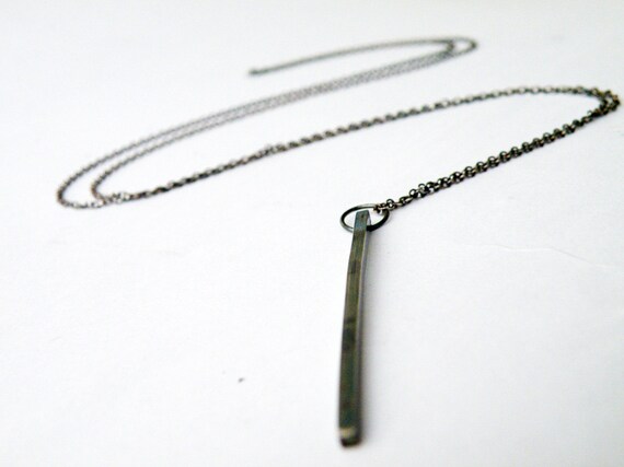 Long Geometric Bar Necklace Sterling Silver Minimalist Pendant Silver Finish or Oxidized Finish by SteamyLab