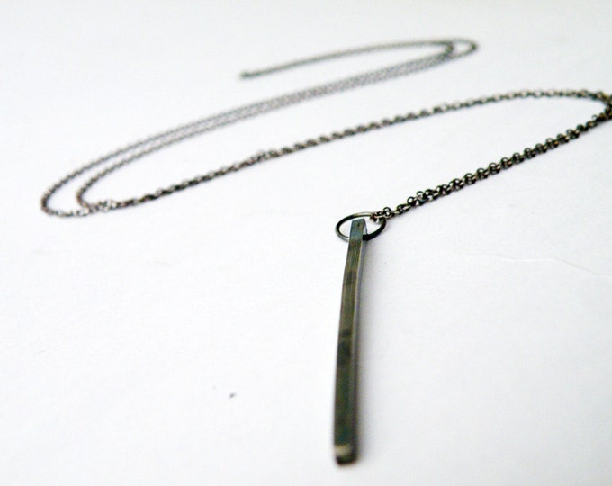 Long Geometric Bar Necklace Sterling Silver Minimalist Pendant Silver Finish or Oxidized Finish by SteamyLab