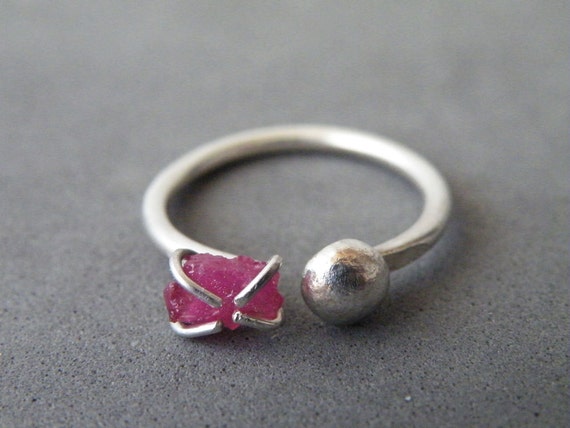 Raw Ruby Sterling Silver Nugget Dual Ring, Adjustable size ring, July Birthstone, Meaningful gifts