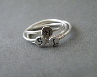 Initial Ring Stacking Ring Sterling Letter Ring Upper Case Stamped Jewelry Personalized Ring by SteamyLab