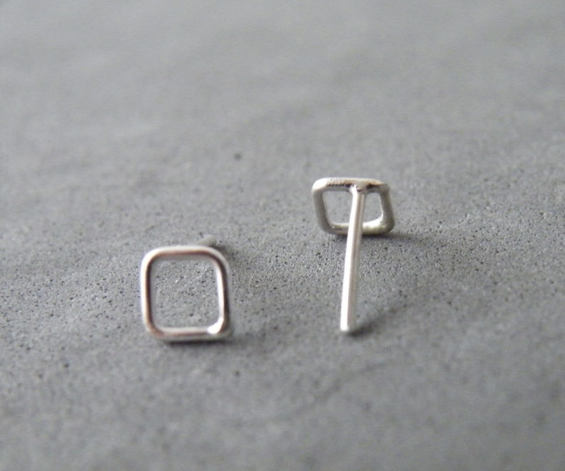 Geometric Square Stud Earrings Sterling Tiny Squares Etsy