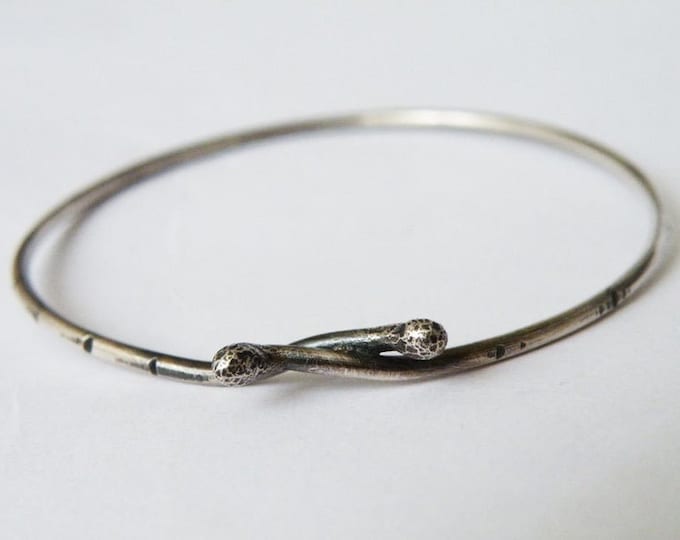 Unisex Silver Bangle Industrial Urban Style, Oxidized Silver Bracelet for Men and Women, Unisex Jewelry Gifts