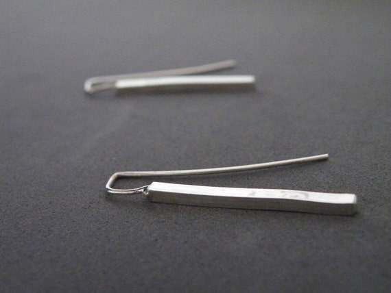 Sterling Silver Bar Earrings Geometric Dangle Earrings Minimalist Modern Jewelry by SteamyLab