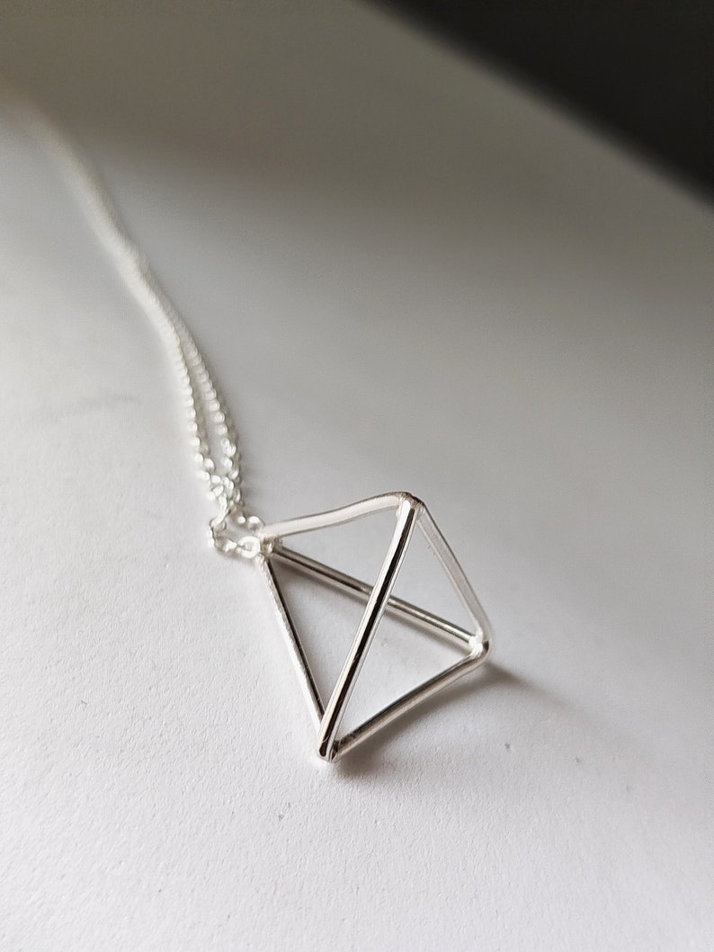 Pyramid Necklace Sterling Silver Triangle Pendant Necklace Long Geometric Necklace Minimalist Jewelry by SteamyLab image 9