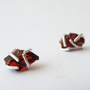 Raw Garnet Studs, January Birthstone earrings, Earrings Gift Idea, Red Garnet Jewelry