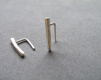 Silver Stud Bar Earrings, Minimalist Women Studs, Jewelry Gift Ideas