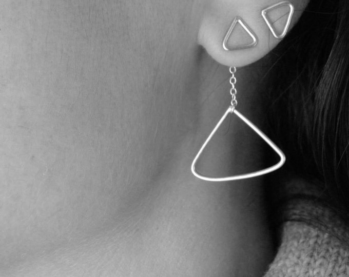 Silver Ear Jackets Dangle Earrings Versatile Earrings Sterling Silver Triangle Earrings Geometric Jewelry by SteamyLab