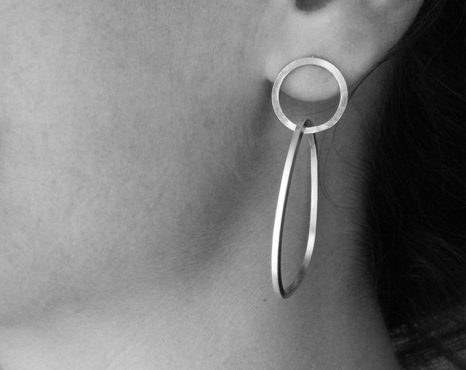 Double Hoops Earrings Pebble Earrings Sterling Silver Earrings Modern Minimalist Jewelry by SteamyLab