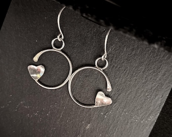 Handmade Sterling Silver Earrings – Minimal Circle and Heart Design
