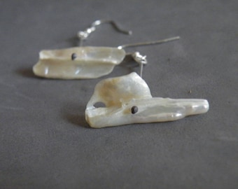 Mother of Pearl Dangle Earrings Sterling Silver Pearl Flakes Earrings Pearl Jewelry by SteamyLab