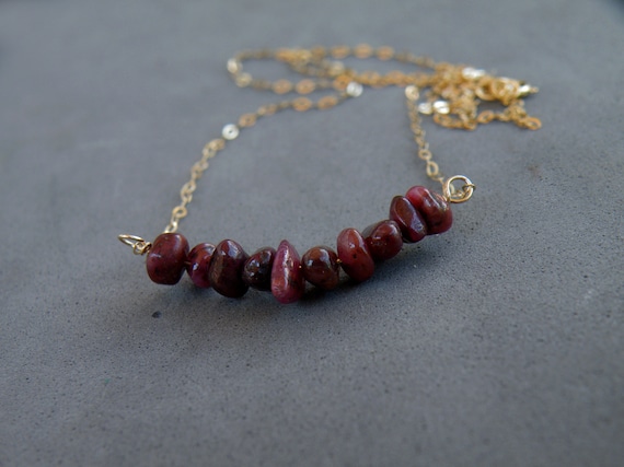 Raw Red Ruby Boho Layered Necklace,Raw Crystal Necklace,  July Birthstone, Silver Bar Necklace, Sterling Silver, 9 Carat Solid Gold