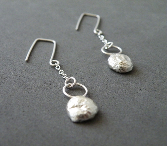 Sterling Silver Nugget Earrings Modern Minimalist Earrings Dangle Earrings by SteamyLab