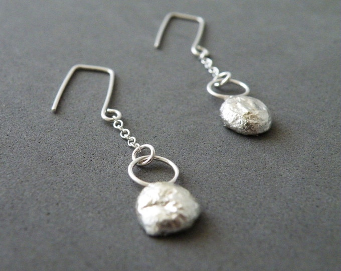 Sterling Silver Nugget Earrings Modern Minimalist Earrings Dangle Earrings by SteamyLab