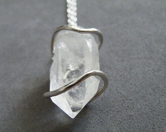 Raw Clear Quartz Pendant Necklace Sterling Silver Gemstone Necklace Boho Jewelry by SteamyLab