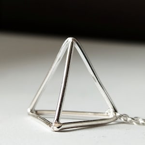 Pyramid Necklace Sterling Silver Triangle Pendant Necklace Long Geometric Necklace Minimalist Jewelry by SteamyLab image 1