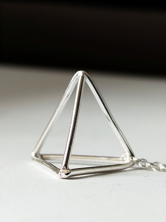 Pyramid Necklace Sterling Silver Triangle Pendant Necklace Long Geometric Necklace Minimalist Jewelry by SteamyLab