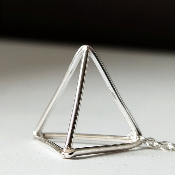 Silver 925 pyramid necklace, Triangle pendant necklace, Geometric minimalist jewelry