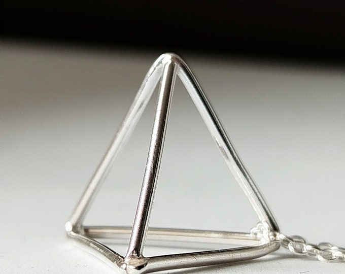 Pyramid Necklace Sterling Silver Triangle Pendant Necklace Long Geometric Necklace Minimalist Jewelry by SteamyLab