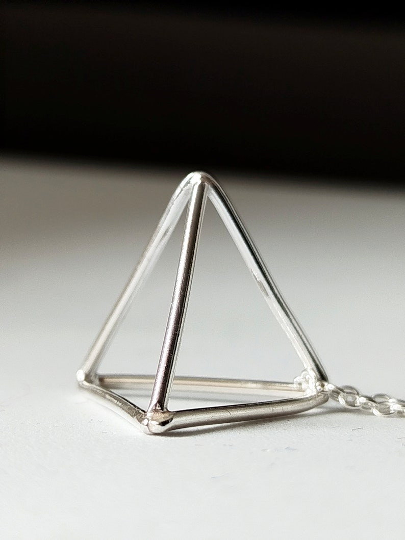 Pyramid Necklace Sterling Silver Triangle Pendant Necklace Long Geometric Necklace Minimalist Jewelry by SteamyLab image 1