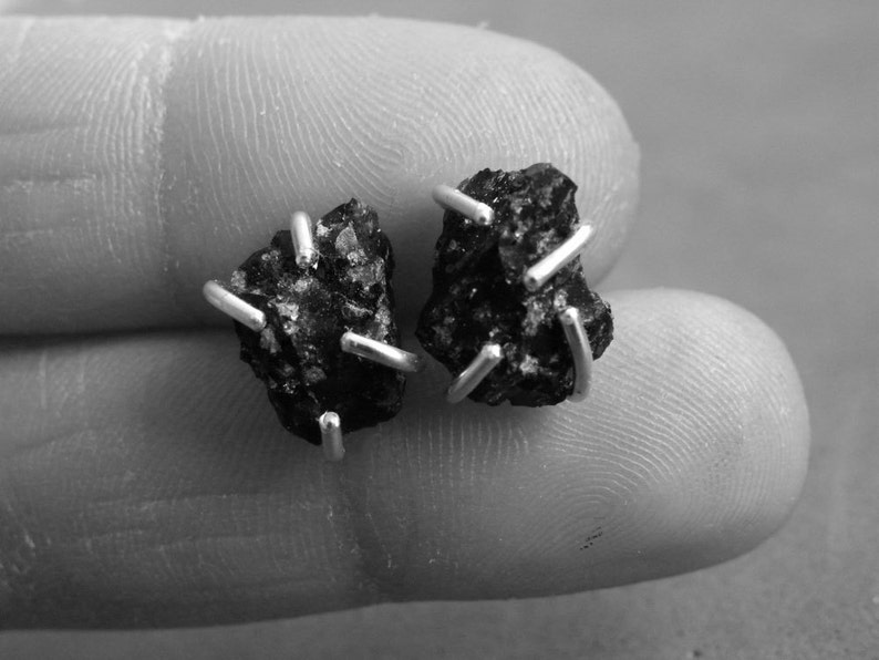 Raw Snowflake Obsidian Earrings, Silver Studs Unisex, Jewelry Gifts for Him, for Her image 5