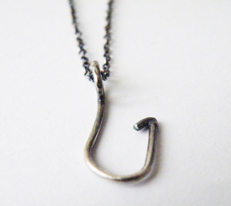 Sterling Silver Nautical Necklace Fishing Hook Pendant Unisex Etsy