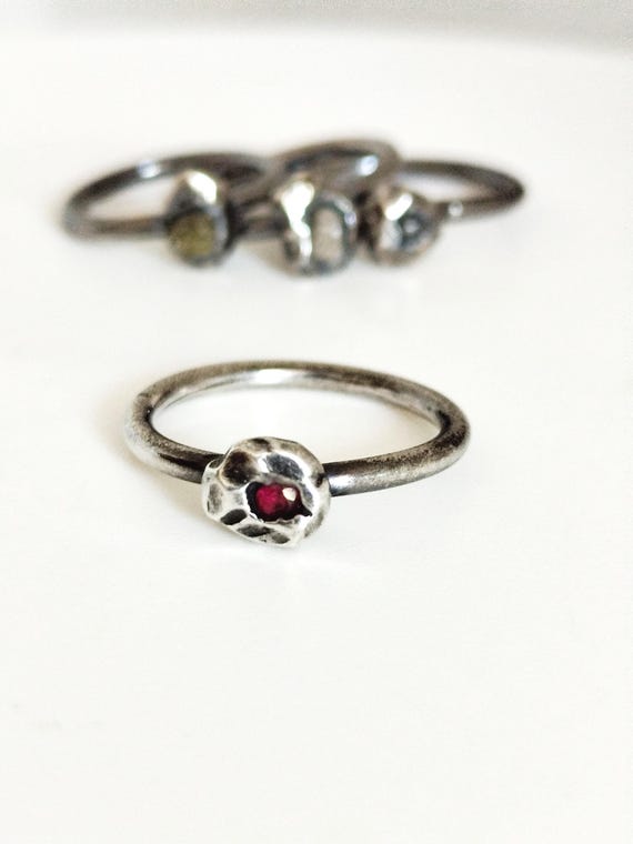 Resilience Ring, Unique Sterling Silver Rings with Lab-Created Rubies and Natural Diamonds