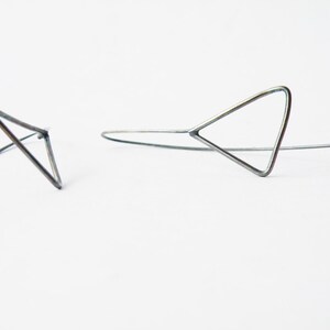 Sterling Silver Triangle Earrings, Oxidized Silver Minimalist Geometric Women's Jewelry image 2