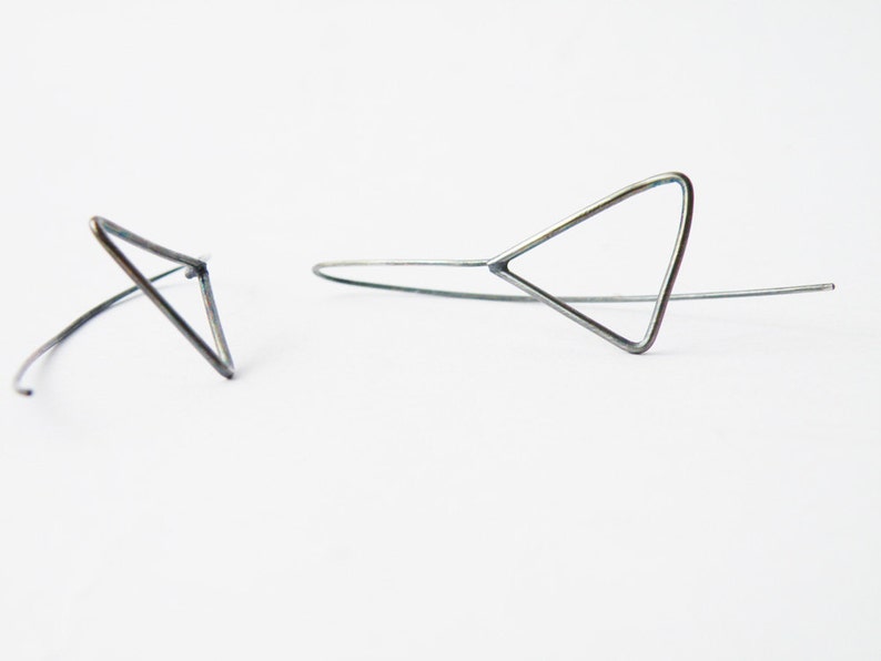 Sterling Silver Triangle Earrings, Oxidized Silver Minimalist Geometric Women's Jewelry image 2