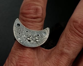 925 Sterling Silver Moon Ring, Handcrafted Crescent jewelry