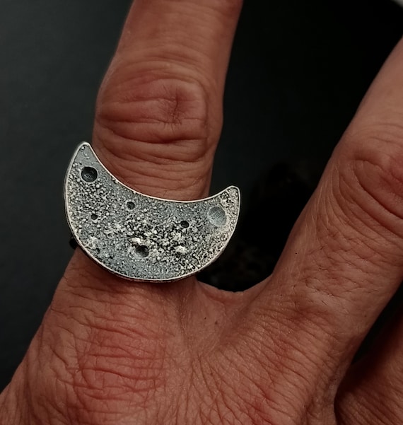 925 Sterling Silver Moon Ring, Handcrafted Crescent jewelry