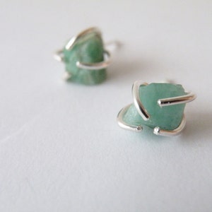 Raw Emerald Stud Earrings, May Birthstone Earrings, Zodiac Jewelry Gift Ideas for women image 5