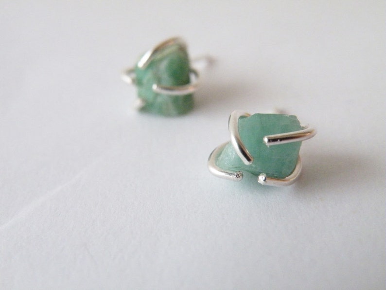 Raw Emerald Stud Earrings, May Birthstone Earrings, Zodiac Jewelry Gift Ideas for women image 5